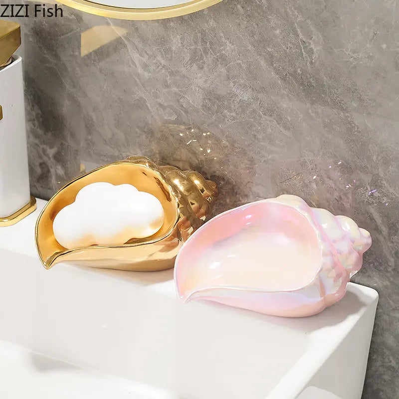 support savon coquillage iridescent or argent rose pâle moderne décoratif casa française respectueux environnement
