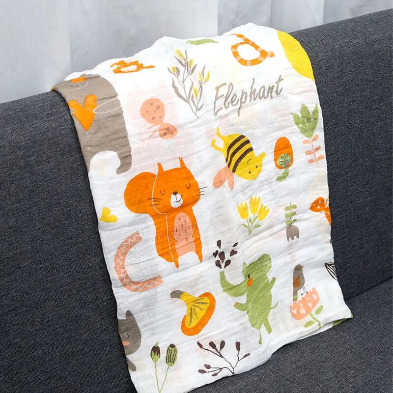 couverture bébé coton imprimée animaux blanc orange gris vert jaune marron