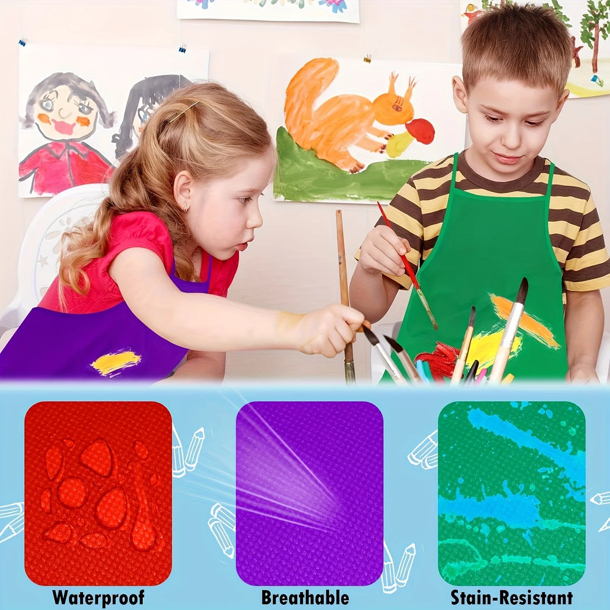 tablier enfant multicolore jetable poche élastique ajustable peinture cuisine activités unis Blanc