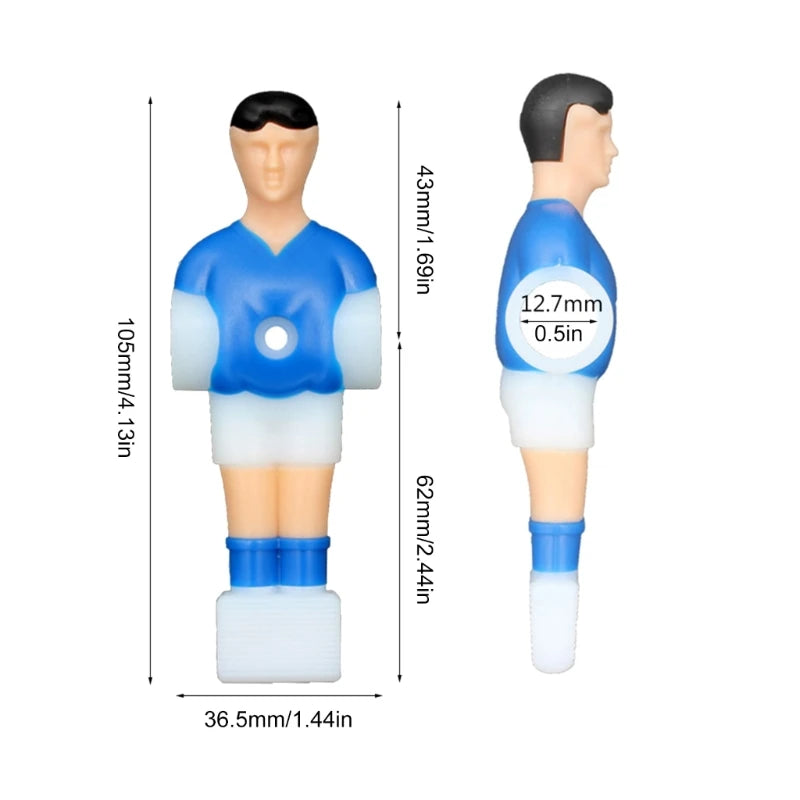 figurines joueurs football table footsball rouge bleu uniforme sport stylisées fixations tronc