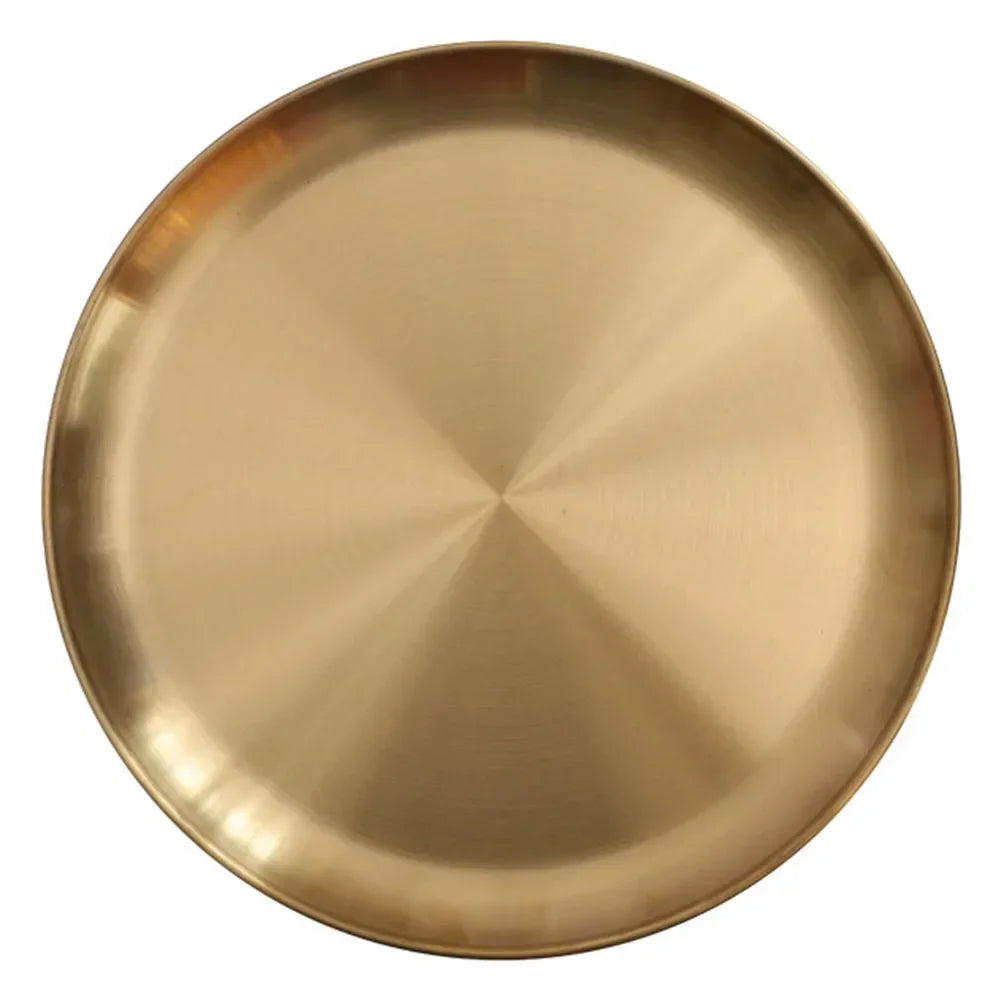 assiettes rondes dorées lisses modernes bijoux cosmétiques accessoires maquillage 14cm 17cm 20cm 23cm 26cm