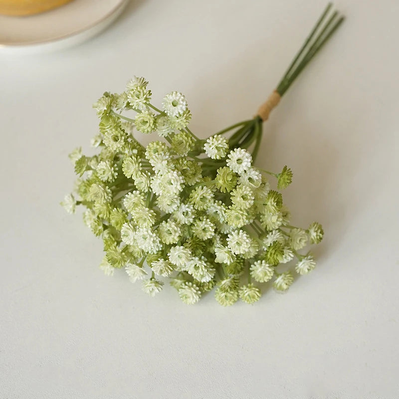 bouquet fleurs artificielles gypsophila blanc vert bleu violet décoration intérieure mariage anniversaire minimaliste