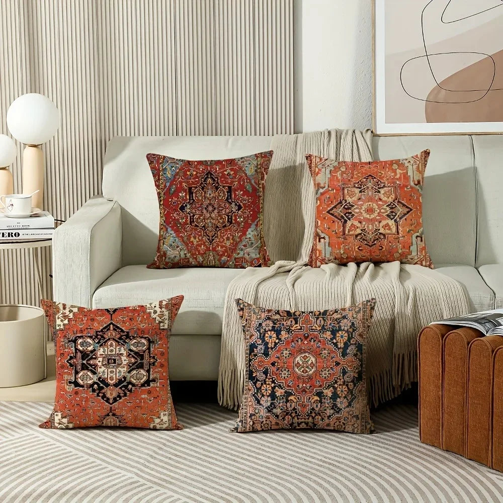 taies d'oreiller géométriques vintage rouge noir beige 45x45cm polyester adhésif decoration maison