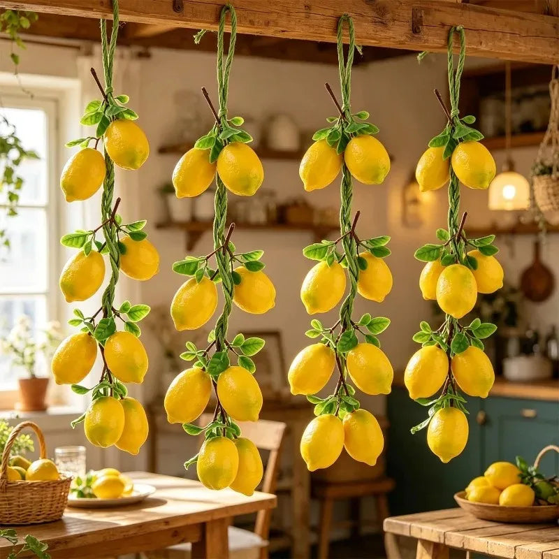 décoration intérieure guirlande citron feuille verte panier bol serviette tournesol farmhouse rustic