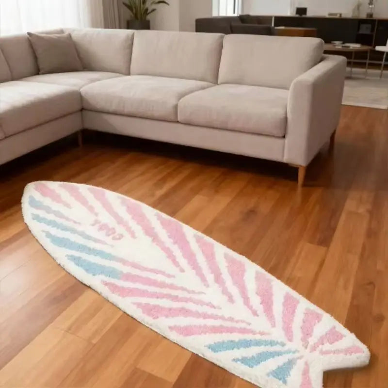 tapis sol forme planche surf vert motif feuille palmier doux antidérapant