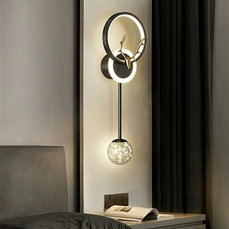 applique murale moderne or blanc antlers sphère transparente led cuisine salon chambre