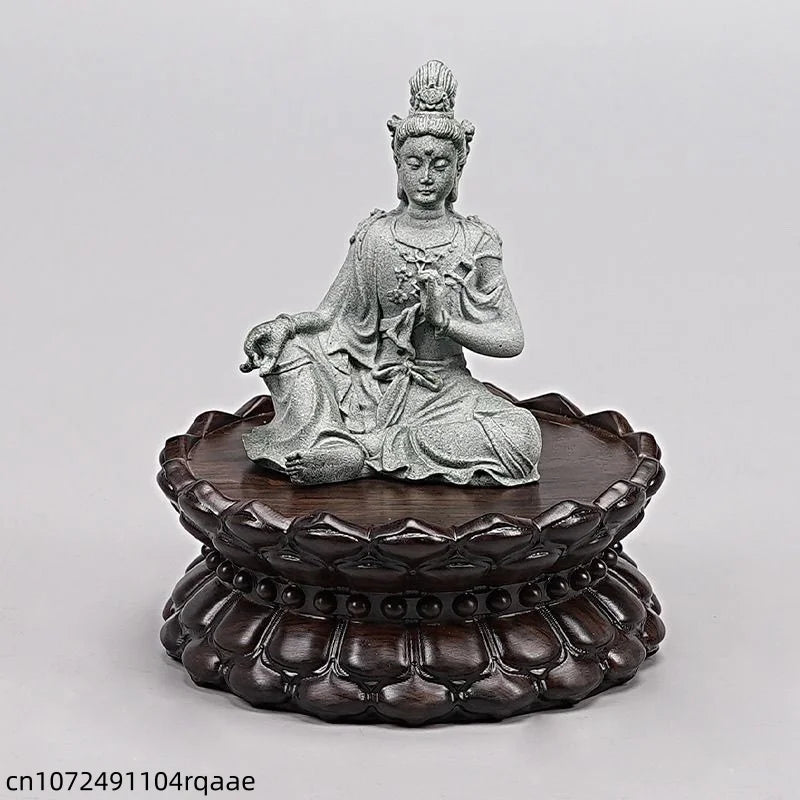 support statue bois marron relief pétales artisanal traditionnel décoration intérieure stand figuration crafts display