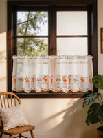 rideau brodé carotte transparent rustique fenetre cuisine dentelle bordure blanc orange vert