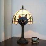 lampe table tiffany vitrail chat noir blanc contemporain interrupteur bouton stained glass