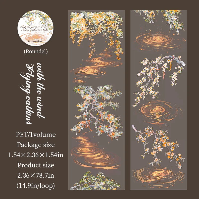rubans décoratifs transparents fleurs feuilles adhésifs naturels floral vert blanc violet rose jaune