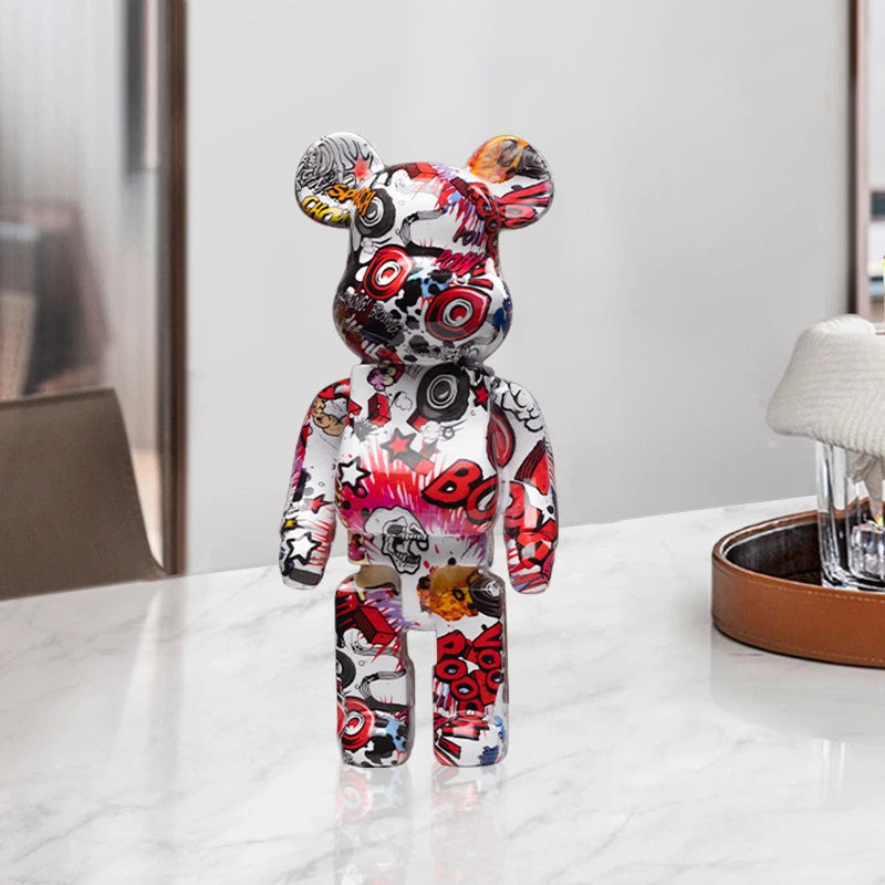 figurine ours multicolore graffiti résine contemporaine décoration intérieur table chambre erotique