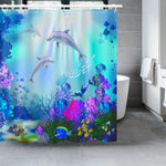 rideau douche dauphins sous marin polyester moderne 12 crochets poisson corail enfant océan bleu
