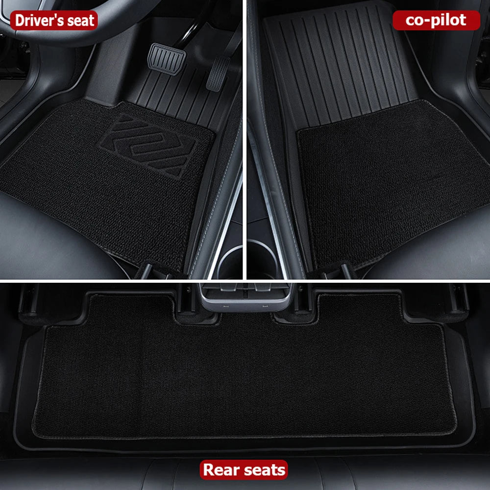 tapis sol voiture rayures horizontales noir velcro moderne conducteur copilote arriere coffre