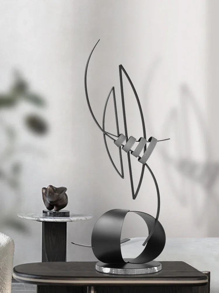ornement métal noir sculpture abstraite moderne décoration argenté doré minimaliste