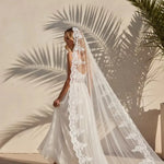 voile mariée blanc broderie florale classique bordure dentelle tulle translucide femme événementière erotique