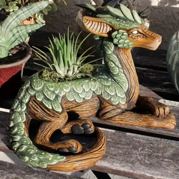 statuette dragon résine verte brune éclatée naturelle intérieur extérieur ornemental sculpté réaliste