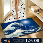 tapis sol doux motif vague grande vague kanagawa décoration maison coton bleu blanc gris