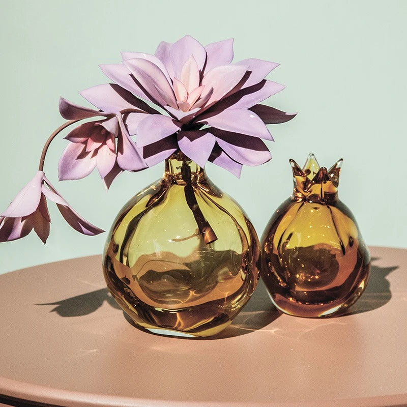 vase verre grenade forme moderne orange translucide décoration florale arrangement table