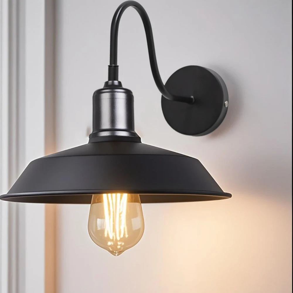 lampe murale industrielle noir mat filaire 90 260V ampoule LED 10m² entrée salle bain