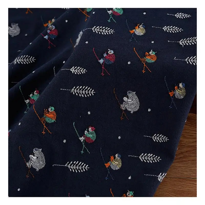 tissu brodé bleu marine personnages animés oiseaux animaux motifs floraux coton résistant bricolage nappe