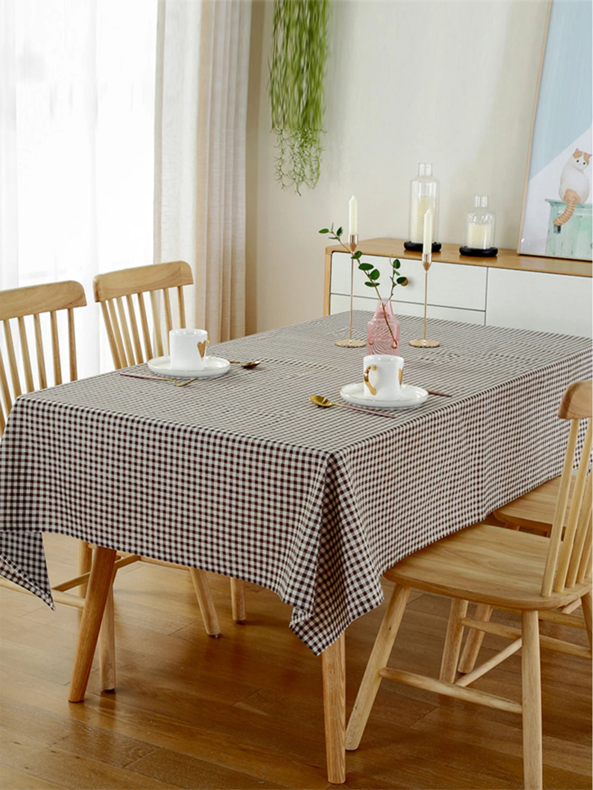 nappe table carreaux beige blanc imperméable polyestre extérieure intérieure rectangle action grâce