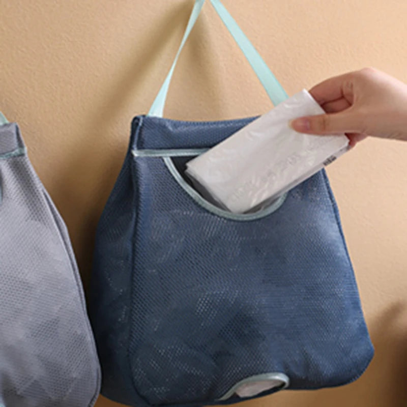 sac serviettes bleu marine gris clair maille fine moderne pratique poche amovible poignées tissu