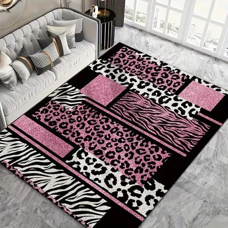 tapis léopard rose moderne graphique polypropylène polyester salon chambre salle bainextérieur commercialisation