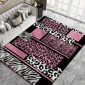 tapis léopard rose moderne graphique polypropylène polyester salon chambre salle bainextérieur commercialisation