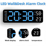 Horloge murale LED numérique noire affichant température et humidité