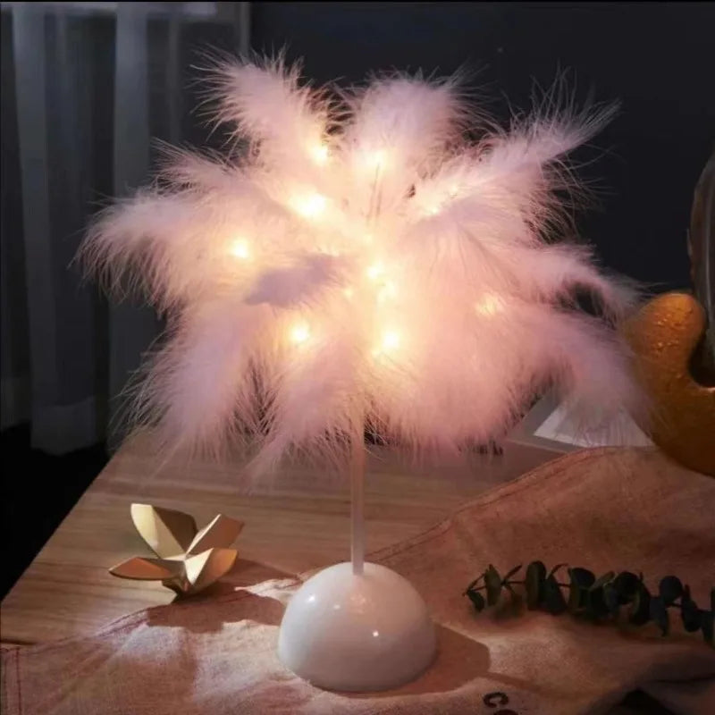 lampe table moderne plumes blanche décoration intérieure anniversaire noël blanc festive