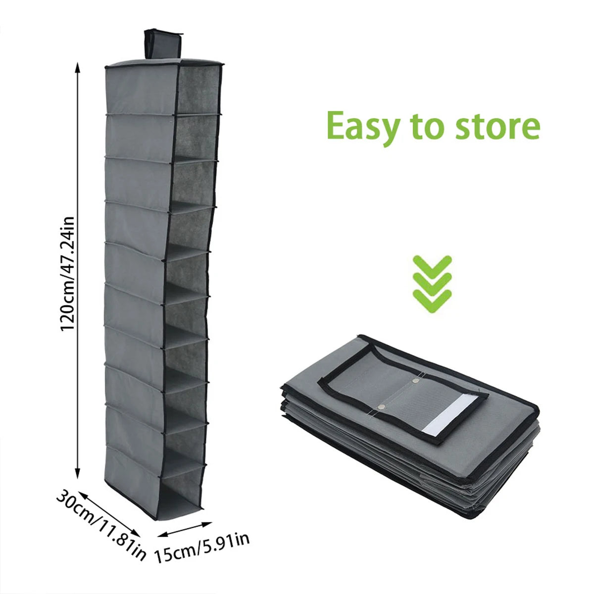 organisateur chaussures suspendu gris non woven polyester pliable moderne 10 compartiments crochets