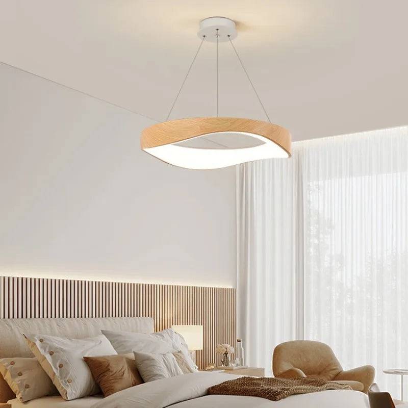 lampe suspendue bois naturel moderne blanc chaînes 40cm 50cm 60cm lumière chaude certification sécurité