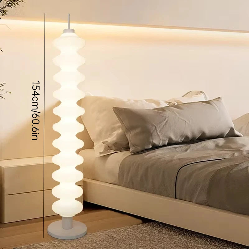 lampe sol moderne blanc rayures horizontales base circulaire contemporain éclairage d'intérieur led sans fil