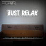 néon lumineux JUST RELAX blanc moderne câble USB interrupteur ON/OFF fixations chambre décoration festive