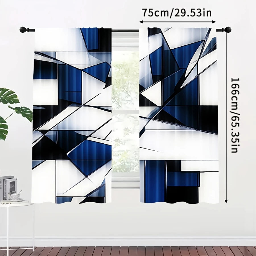 rideau moderne géométrique opacité bleu blanc noir 130x210 75x166 105x230