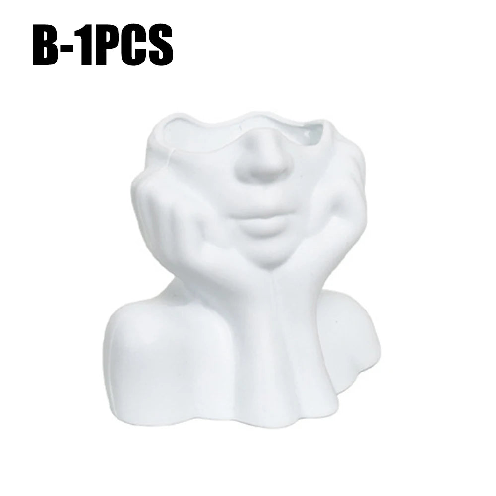 support pinceaux maquillage blanc sculpté visage moderne rangement cosmétiques vase décoratif