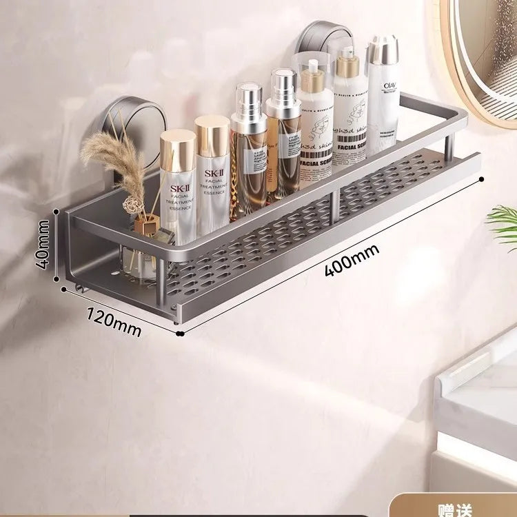 étagère salle bain argentée perforée moderne adhésive crochets multifonctionnelle 30cm 40cm 50cm
