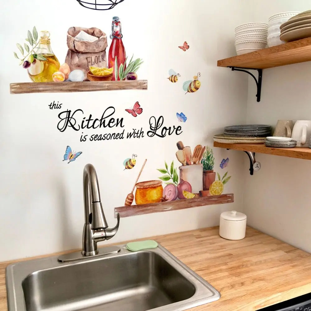 sticker mural multicolore abeilles papillons cuisine amour adhésif occasion fête anniversaire pvc