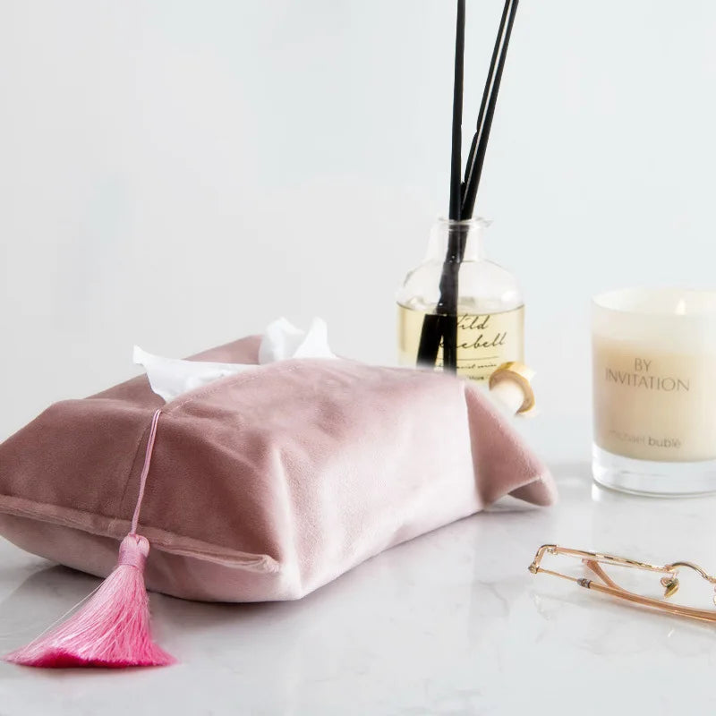 Sac mouchoirs velours moderne tassel gris vert rose élégant polyester opacité