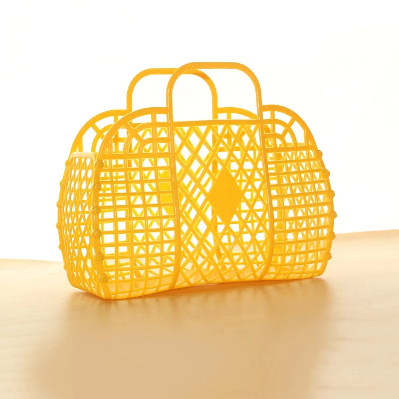 panier maille moderne noir rose clair bébé rangement réutilisable respectueux environnement minimaliste poignéescrição basée