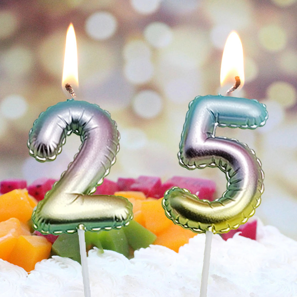 bougies forme chiffre anniversaire or argent bleu rose gradient moderne festives tringle