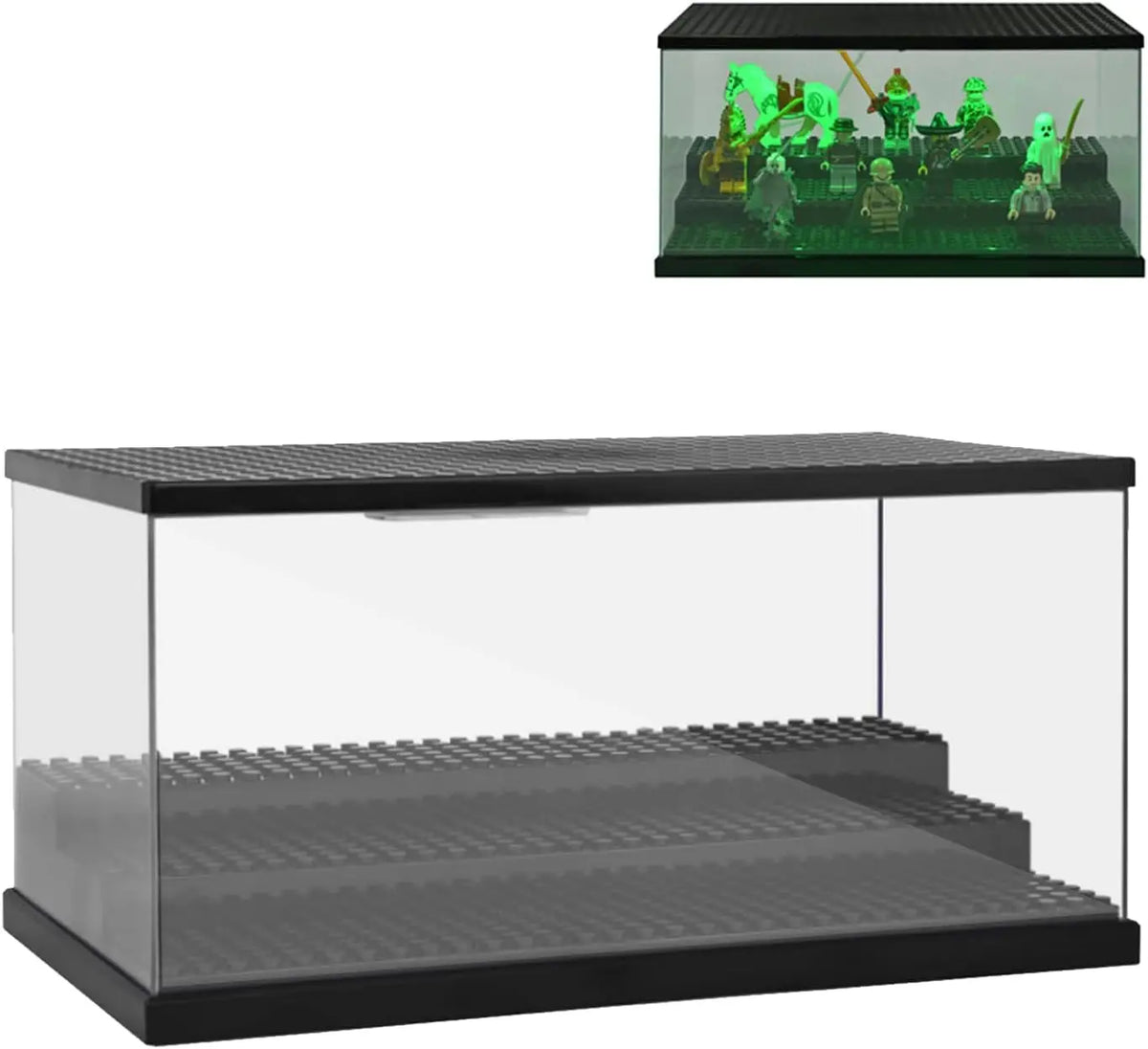 présentoir figurines lego éclairage led transparent noir gris rangement anti poussière moderne minimaliste collectible