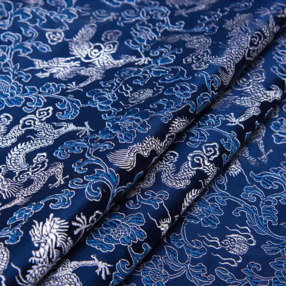 tissu brodé dragon nuages jaune rouge violet bleu noir traditionnel élégant couture bricolage artisanat