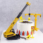décoration gâteau anniversaire enfant construction tracteur excavatrice bulldozer panneaux signalisation jaune noir