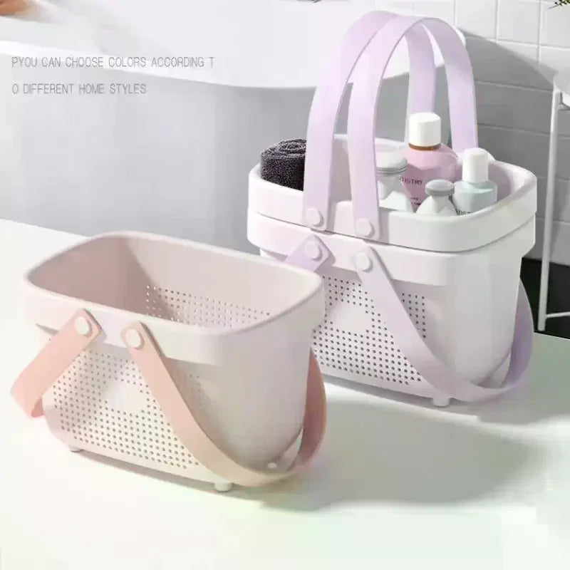 panier rangement perforé anses larges serviettes cosmétiques moderne rose violet grisclair