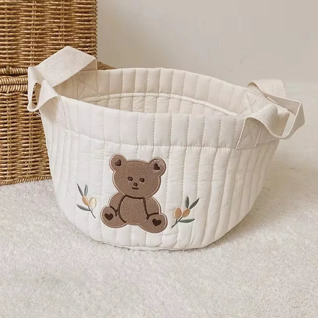 paniers brodés ours feuilles coton respectueux environnement multi usage salon opacité doux poignées tissu