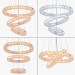 suspension lumineuse moderne anneaux cristal poli blanc doré strass haute luminosité télécommande