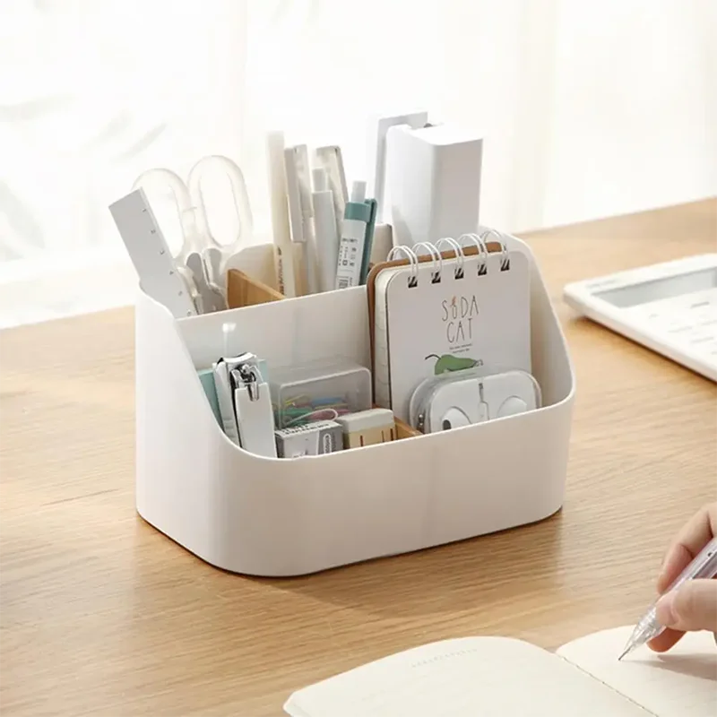 boîte rangement blanc moderne minimaliste rangement fournitures maquillage cosmétiques stylo ciseau lunettes