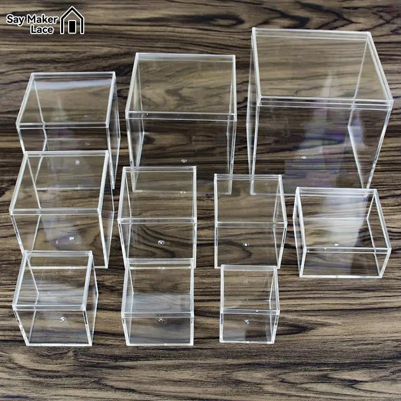 boîtes rangement bijoux transparentes modernes minimalistes inscriptions différentes tailles capacités variées portables