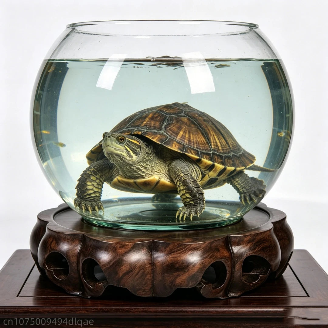 support aquarium bois sculpté marron foncé artisanal rustique decoration